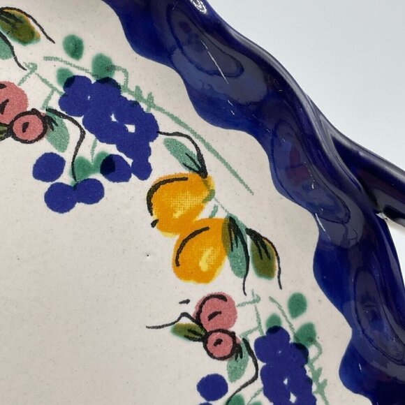 Santo Stefano di Camastra Sicily Round Serving Platter Fruit Motif Navy Signed - Picture 4 of 8